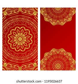 Ethnic Mandala ornament. Templates with mandalas. Vector illustration for congratulation or invitation. The front and rear side.