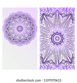 Ethnic Mandala ornament. Templates with mandalas. Vector illustration for congratulation or invitation. The front and rear side.