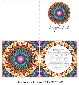 Ethnic Mandala ornament. Templates with mandalas. Vector illustration for congratulation or invitation. The front and rear side.