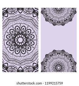 Ethnic Mandala ornament. Templates with mandalas. Vector illustration for congratulation or invitation. The front and rear side.