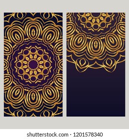 Ethnic Mandala ornament. Templates with mandalas. Vector illustration for congratulation or invitation. The front and rear side.