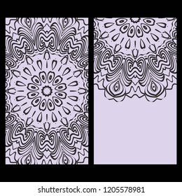 Ethnic Mandala ornament. Templates with mandalas. Vector illustration for congratulation or invitation. The front and rear side