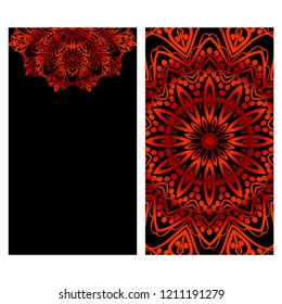 Ethnic Mandala ornament. Templates with mandalas. Vector illustration for congratulation or invitation. The front and rear side.
