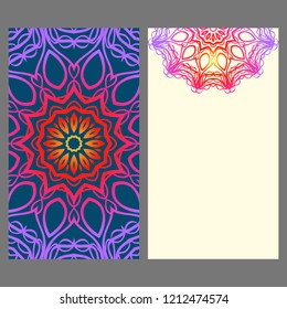 Ethnic Mandala ornament. Templates with mandalas. Vector illustration for congratulation or invitation. The front and rear side.