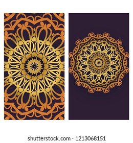 Ethnic Mandala ornament. Templates with mandalas. Vector illustration for congratulation or invitation. The front and rear side.