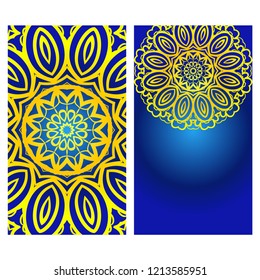 Ethnic Mandala ornament. Templates with mandalas. Vector illustration for congratulation or invitation. The front and rear side.