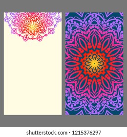 Ethnic Mandala ornament. Templates with mandalas. Vector illustration for congratulation or invitation. The front and rear side.