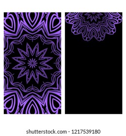 Ethnic Mandala ornament. Templates with mandalas. Vector illustration for congratulation or invitation. The front and rear side.