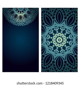 Ethnic Mandala ornament. Templates with mandalas. Vector illustration for congratulation or invitation. The front and rear side.