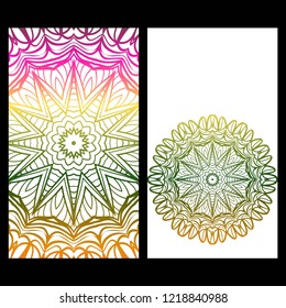 Ethnic Mandala ornament. Templates with mandalas. Vector illustration for congratulation or invitation. The front and rear side.
