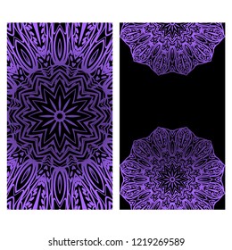 Ethnic Mandala ornament. Templates with mandalas. Vector illustration for congratulation or invitation. The front and rear side.