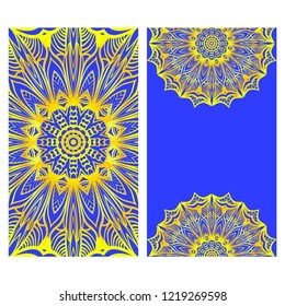 Ethnic Mandala ornament. Templates with mandalas. Vector illustration for congratulation or invitation. The front and rear side.