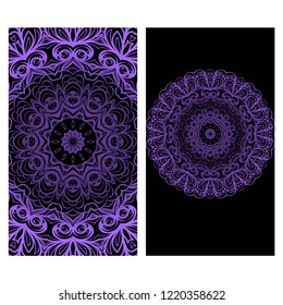 Ethnic Mandala ornament. Templates with mandalas. Vector illustration for congratulation or invitation. The front and rear side.