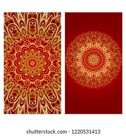 Ethnic Mandala ornament. Templates with mandalas. Vector illustration for congratulation or invitation. The front and rear side.