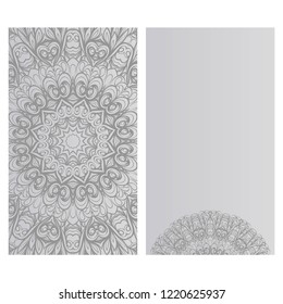Ethnic Mandala ornament. Templates with mandalas. Vector illustration for congratulation or invitation. The front and rear side.