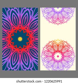 Ethnic Mandala ornament. Templates with mandalas. Vector illustration for congratulation or invitation. The front and rear side.