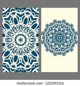 Ethnic Mandala ornament. Templates with mandalas. Vector illustration for congratulation or invitation. The front and rear side.