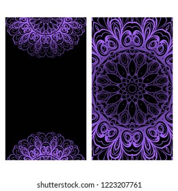 Ethnic Mandala ornament. Templates with mandalas. Vector illustration for congratulation or invitation. The front and rear side.