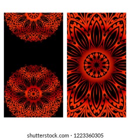 Ethnic Mandala ornament. Templates with mandalas. Vector illustration for congratulation or invitation. The front and rear side.