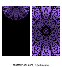 Ethnic Mandala ornament. Templates with mandalas. Vector illustration for congratulation or invitation. The front and rear side.