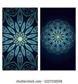 Ethnic Mandala ornament. Templates with mandalas. Vector illustration for congratulation or invitation. The front and rear side.