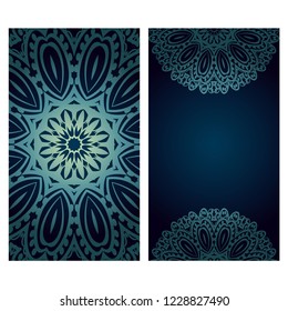 Ethnic Mandala ornament. Templates with mandalas. Vector illustration for congratulation or invitation. The front and rear side.