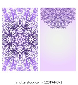 Ethnic Mandala ornament. Templates with mandalas. Vector illustration for congratulation or invitation. The front and rear side.