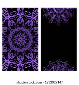 Ethnic Mandala ornament. Templates with mandalas. Vector illustration for congratulation or invitation. The front and rear side.