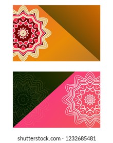 Ethnic Mandala ornament. Templates with mandalas. Vector illustration for congratulation or invitation. The front and rear side.