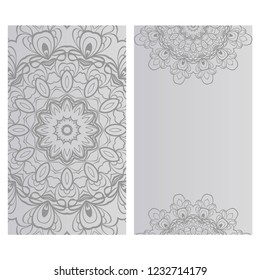 Ethnic Mandala ornament. Templates with mandalas. Vector illustration for congratulation or invitation. The front and rear side.