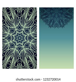 Ethnic Mandala ornament. Templates with mandalas. Vector illustration for congratulation or invitation. The front and rear side.