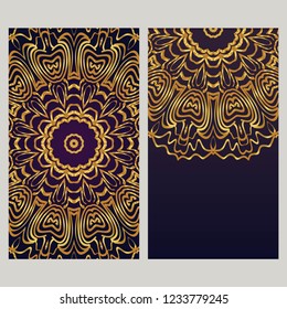 Ethnic Mandala ornament. Templates with mandalas. Vector illustration for congratulation or invitation. The front and rear side.