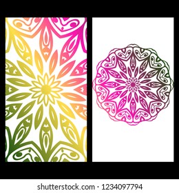 Ethnic Mandala ornament. Templates with mandalas. Vector illustration for congratulation or invitation. The front and rear side.