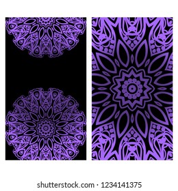 Ethnic Mandala ornament. Templates with mandalas. Vector illustration for congratulation or invitation. The front and rear side.