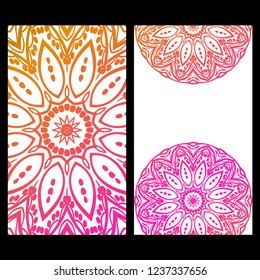 Ethnic Mandala ornament. Templates with mandalas. Vector illustration for congratulation or invitation. The front and rear side.