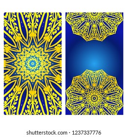 Ethnic Mandala ornament. Templates with mandalas. Vector illustration for congratulation or invitation. The front and rear side.