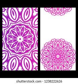 Ethnic Mandala ornament. Templates with mandalas. Vector illustration for congratulation or invitation. The front and rear side.