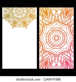 Ethnic Mandala ornament. Templates with mandalas. Vector illustration for congratulation or invitation. The front and rear side.