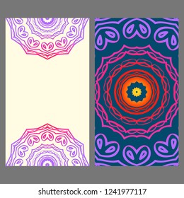 Ethnic Mandala ornament. Templates with mandalas. Vector illustration for congratulation or invitation. The front and rear side.