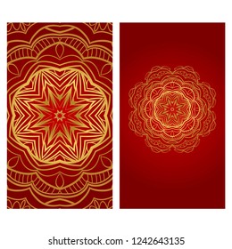 Ethnic Mandala ornament. Templates with mandalas. Vector illustration for congratulation or invitation. The front and rear side.