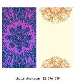 Ethnic Mandala ornament. Templates with mandalas. Vector illustration for congratulation or invitation. The front and rear side.