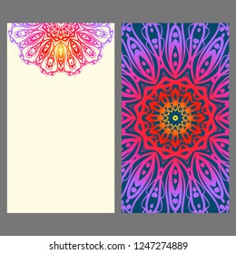 Ethnic Mandala ornament. Templates with mandalas. Vector illustration for congratulation or invitation. The front and rear side.