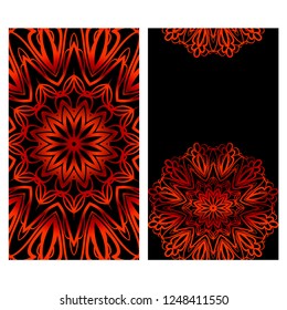 Ethnic Mandala ornament. Templates with mandalas. Vector illustration for congratulation or invitation. The front and rear side.