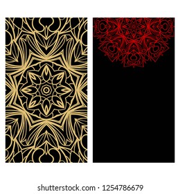 Ethnic Mandala ornament. Templates with mandalas. Vector illustration for congratulation or invitation. The front and rear side.