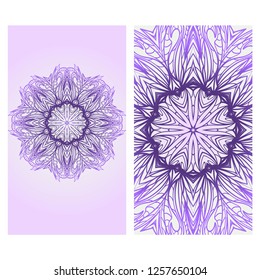 Ethnic Mandala ornament. Templates with mandalas. Vector illustration for congratulation or invitation. The front and rear side.