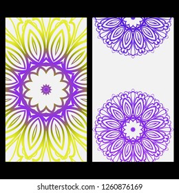 Ethnic Mandala ornament. Templates with mandalas. Vector illustration for congratulation or invitation. The front and rear side.