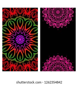 Ethnic Mandala ornament. Templates with mandalas. Vector illustration for congratulation or invitation. The front and rear side.