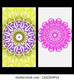 Ethnic Mandala ornament. Templates with mandalas. Vector illustration for congratulation or invitation. The front and rear side.