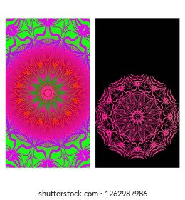 Ethnic Mandala ornament. Templates with mandalas. Vector illustration for congratulation or invitation. The front and rear side.