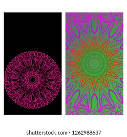 Ethnic Mandala ornament. Templates with mandalas. Vector illustration for congratulation or invitation. The front and rear side.